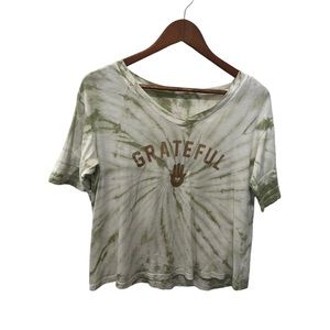 SO LOUNGE LIFE LIGHT GREEN TIE DYE ROSE GOLD METALLIC GRAPHIC TEE SIZE XS